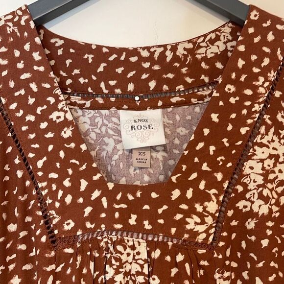 Knox Rose Women's Abstract Print‎ 3/4 Sleeves Shift Dress Cinnamon Size XS - Picture 3 of 9